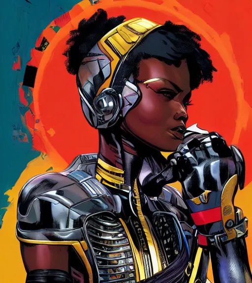 Image similar to african female android, by MARVEL comics and Sandra Chevrier, 4k