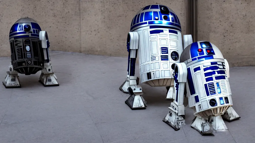 Image similar to R2D2 Star Wars in Paris, Photorealistic, soft and diffuse lights, photo 50mm, Droid, 4k