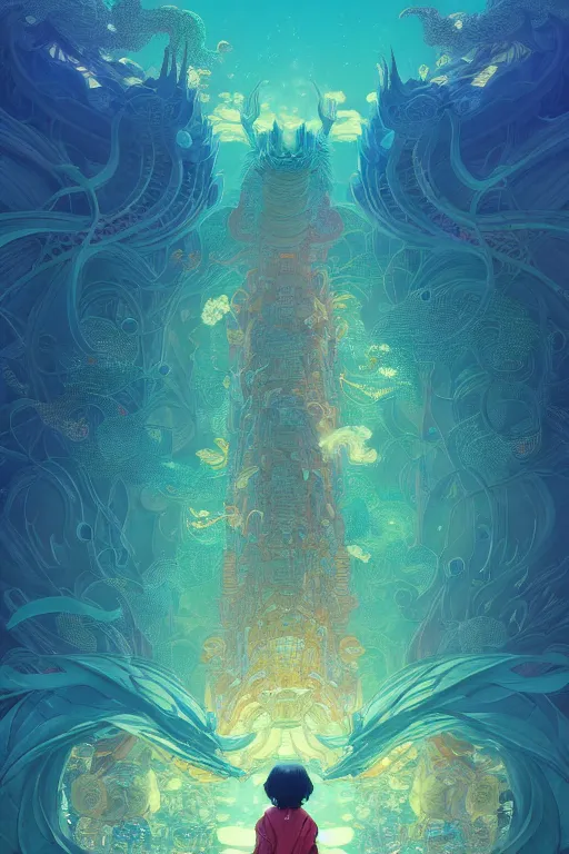 Image similar to a beautiful hyperdetailed character design 4 k wallpaper illustration of a huge cyan dragon, victo ngai style, from china, style of studio ghibli, makoto shinkai, raphael lacoste, louis comfort tiffany, denoise, deblurring, artgerm, xision, james jean, ross tran, chinese style