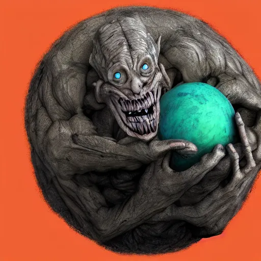 Prompt: Horror creature holding planet, detailed 4k