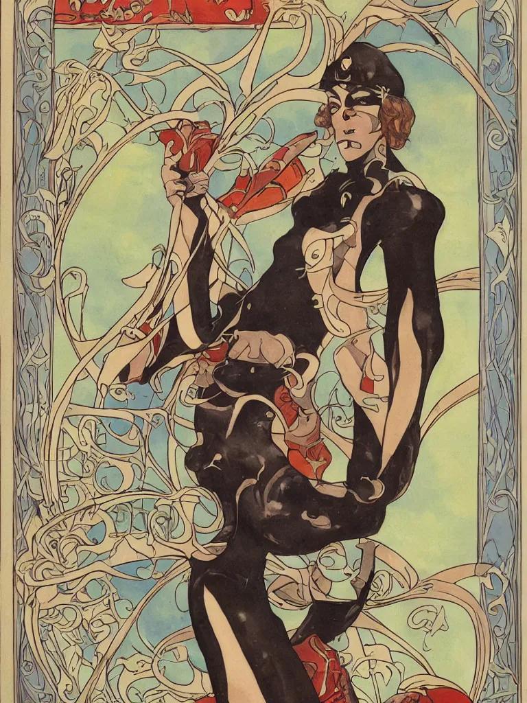 Prompt: art nouveau painting of a comic book character named captain milk