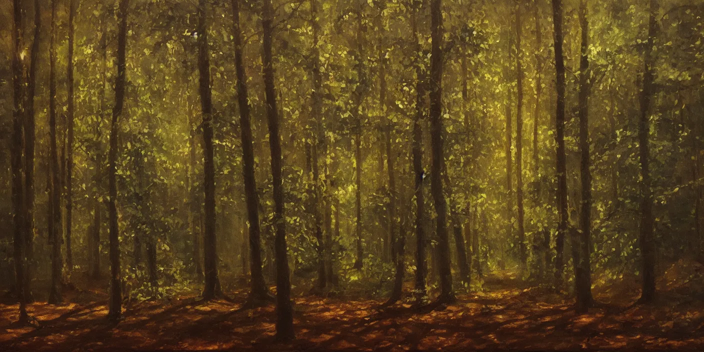 Prompt: woods, cinematic lighting, detailed oil painting, hyperrealistic, 8k