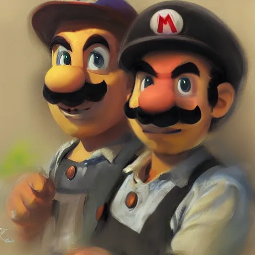 Image similar to a realistic portrait of mario and luigi in the style of daniel f. gerhartz