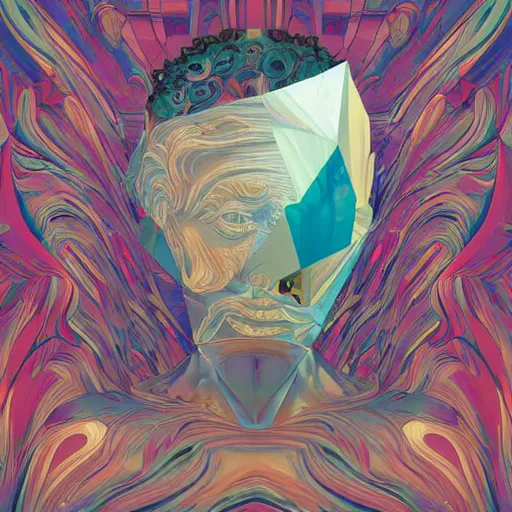 Prompt: Petros Afshar, minimalistic, hyperrealistic surrealism, award winning masterpiece with incredible details, epic stunning, infinity pool mirrors, a surreal vaporwave liminal space with mirrors, highly detailed, trending on ArtStation, artgerm and greg rutkowski and alphonse mucha, daily deviation, IAMAG, broken giant marble head statue ruins, nightscape, milkyway