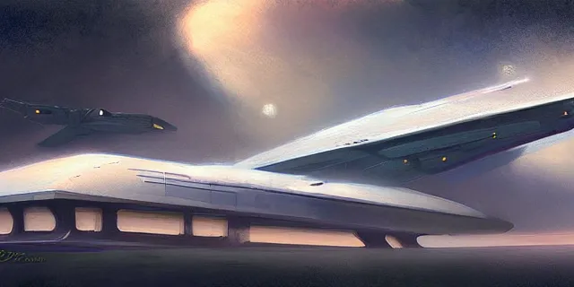 Image similar to a painting of a sci fi hangar, by charlie bowater