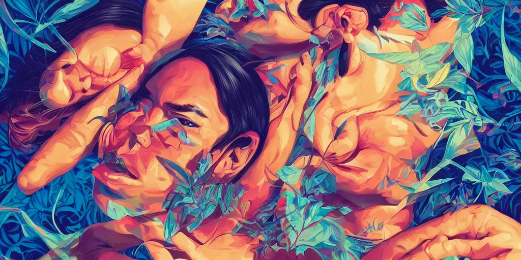 Image similar to marujuana pleasure, chill, happy, calm art, Tristan Eaton, victo ngai, artgerm, RHADS, ross draws