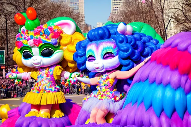 Image similar to photo of giant cute elaborate parade float character designed by ( ( ( ( ( ( ( ( lisa frank ) ) ) ) ) ) ) ) and monet!!!!!!!!!!!!!!, in the macys parade, detailed 4 k photo,