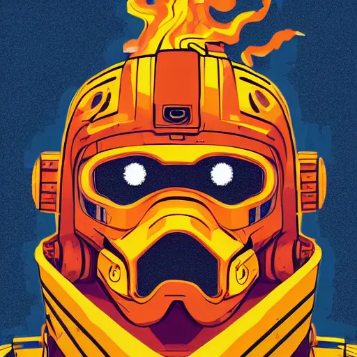 Image similar to helmet lion cyberpunk made of yellow lava and fire in borderlands 3 style, illustration, vector art, drawing, mecha, epic size, epic scale, macro art