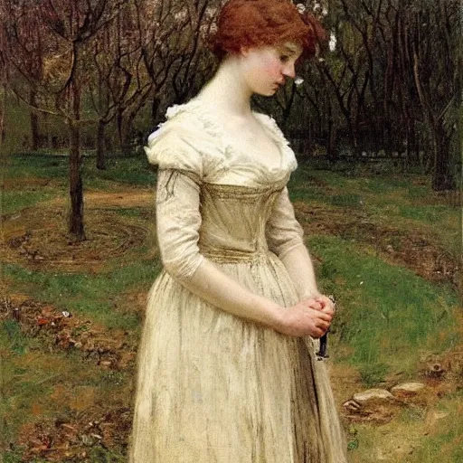 Image similar to young victorian woman lost in a labyrinth by alfred stevens