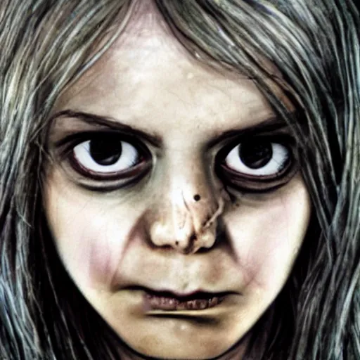 Prompt: the scary girl from the ring, close up