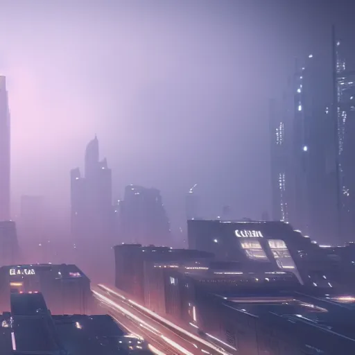 Image similar to sky shot of a blade runner 2 0 4 9 city covered with fog, highly detailed, photorealistic portrait, bright studio setting, studio lighting, crisp quality and light reflections, unreal engine 5 quality render
