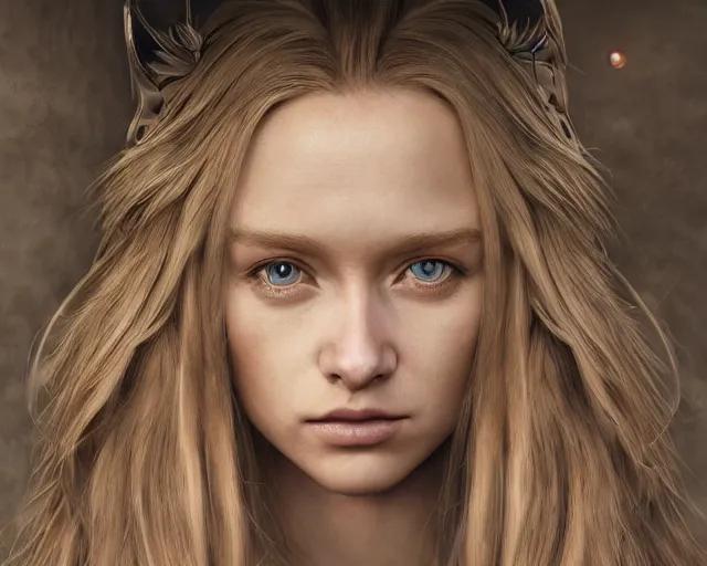 Image similar to epic cinematic shot of beautiful scandinavian princess with symmetrical face stunning eyes and long blonde hair versus german shephard dog, weta disney pixar, hi - fructose, decadent highly - detailed digital painting, golden ratio, octane render, artstation, cinematic composition, smooth, sharp focus, artgerm, mucha, loish, wlop hdr