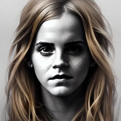 Image similar to Very funny Emma Watson looking like an old monkey, colorful painting on grey scale face, powerful , magic, thunders, dramatic lighting, intricate, wild, highly detailed, digital painting, artstation, concept art, smooth, sharp focus, illustration, art by artgerm and greg rutkowski and alphonse mucha, footage