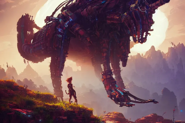 Image similar to bristleback machine mecanical creature robot of horizon forbidden west horizon zero dawn radiating a glowing aura global illumination ray tracing hdr fanart arstation by ian pesty and alena aenami artworks in 4 k