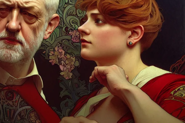 Image similar to jeremy corbyn, nier autoamata, highly detailed painting by ilya kuvshinov, alphonse mucha, gaston bussiere, craig mullins, j. c. leyendecker 8 k