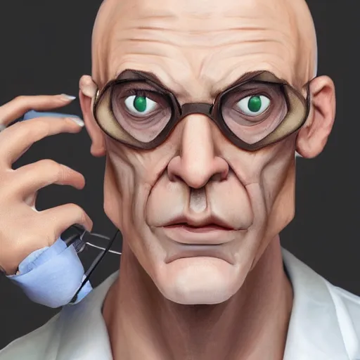 Image similar to A middle-aged Dr. Venture in real life with a hooked nose, a long gaunt face and skinny body and neck, very thin and bald, realistic, very realistic, hyperrealistic, highly detailed, very detailed, extremely detailed, detailed, digital art, oil painting, trending on artstation, headshot and bodyshot, detailed face, very detailed face, extremely detailed face, HD Quality, 8k resolution, very very detailed face, real life