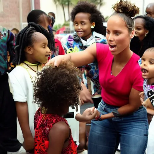 Image similar to alicia keys visiting a kid