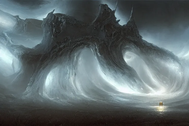 Image similar to maelstrom, gehenna, chaos, the world without form and void, amazing concept painting by Jessica Rossier and HR giger and Beksinski