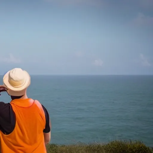 Prompt: photograph of people worried about the object in the horizon