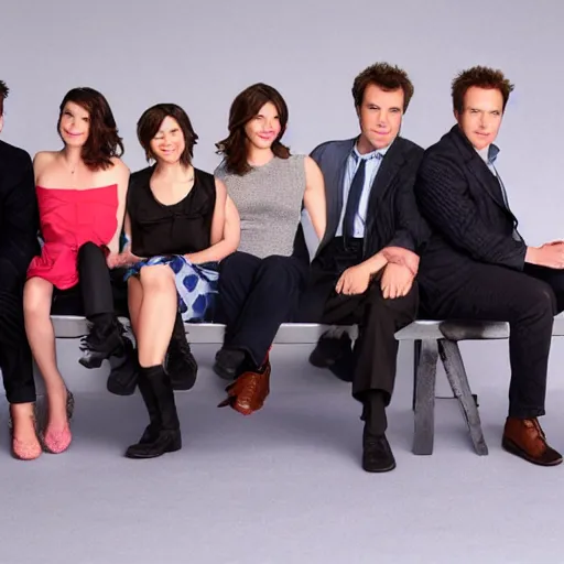Image similar to The how i met your mother cast made from wool cute, studio light, professional photo