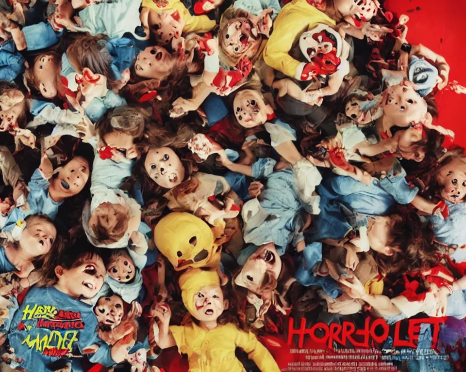 Image similar to a horror movie poster featuring children getting killed by toys