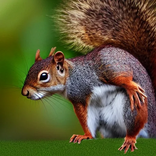 Prompt: A digital art of a squirrel pretending to be a human