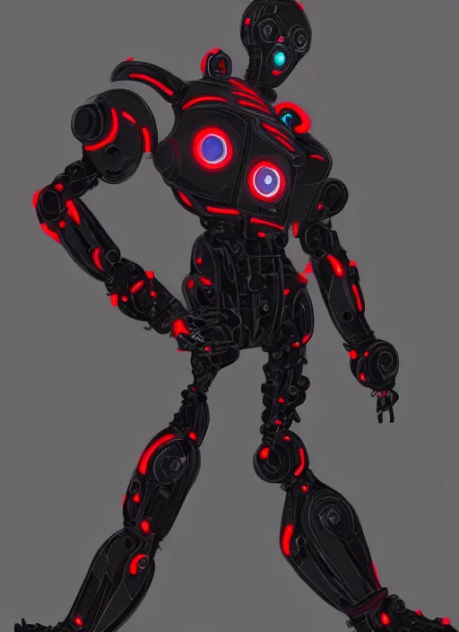 Image similar to a robot wearing a black grey and red outfit, full body shot, highly detailed, digital painting, artstation, concept art, smooth, sharp focus, illustration