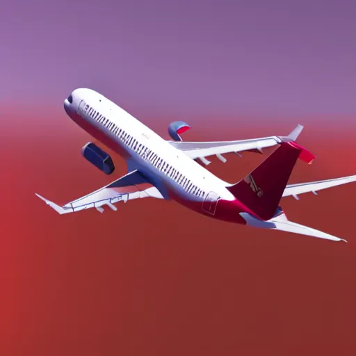 Prompt: A320 plane, Flying in a red planet, Dramatic, Shot on 70mm, Complimentary-Colors, Ray Tracing Global Illumination, Ray Tracing Reflections