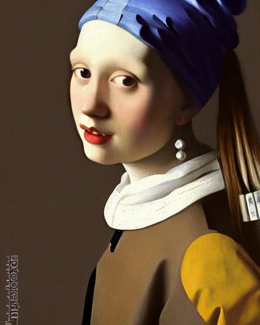 Image similar to digital realist painting of a beautiful modern girl by vermeer