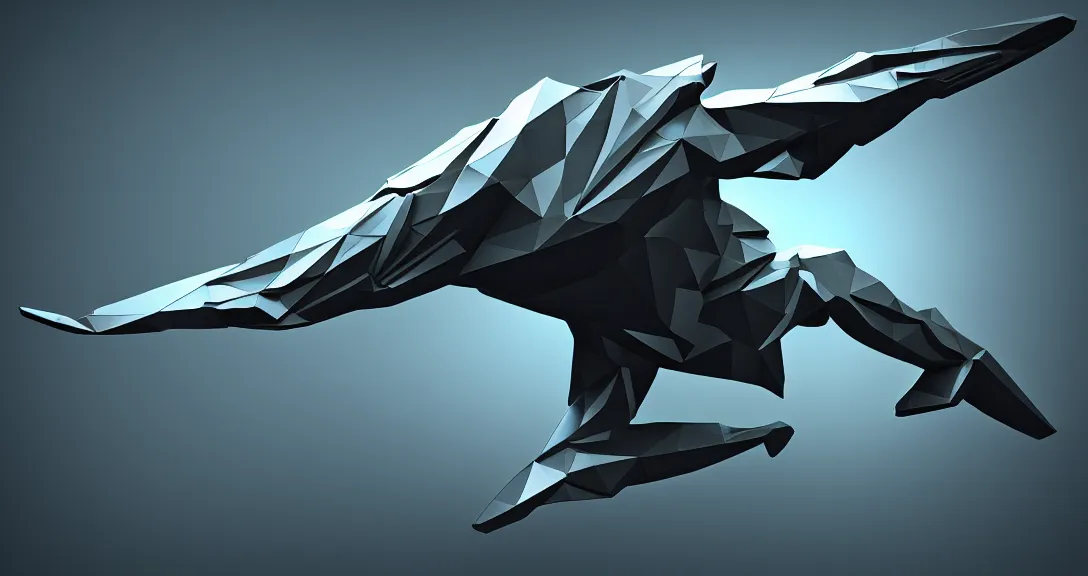 Image similar to flying enigmatic creature wearing military grade low-poly carbon plate, water-cooled armor, glistening, sleek finish, elaborate detail, dual-core hydraulic units, bullet-proof, floating island backdrop, 4k, high quality photo, 33mm