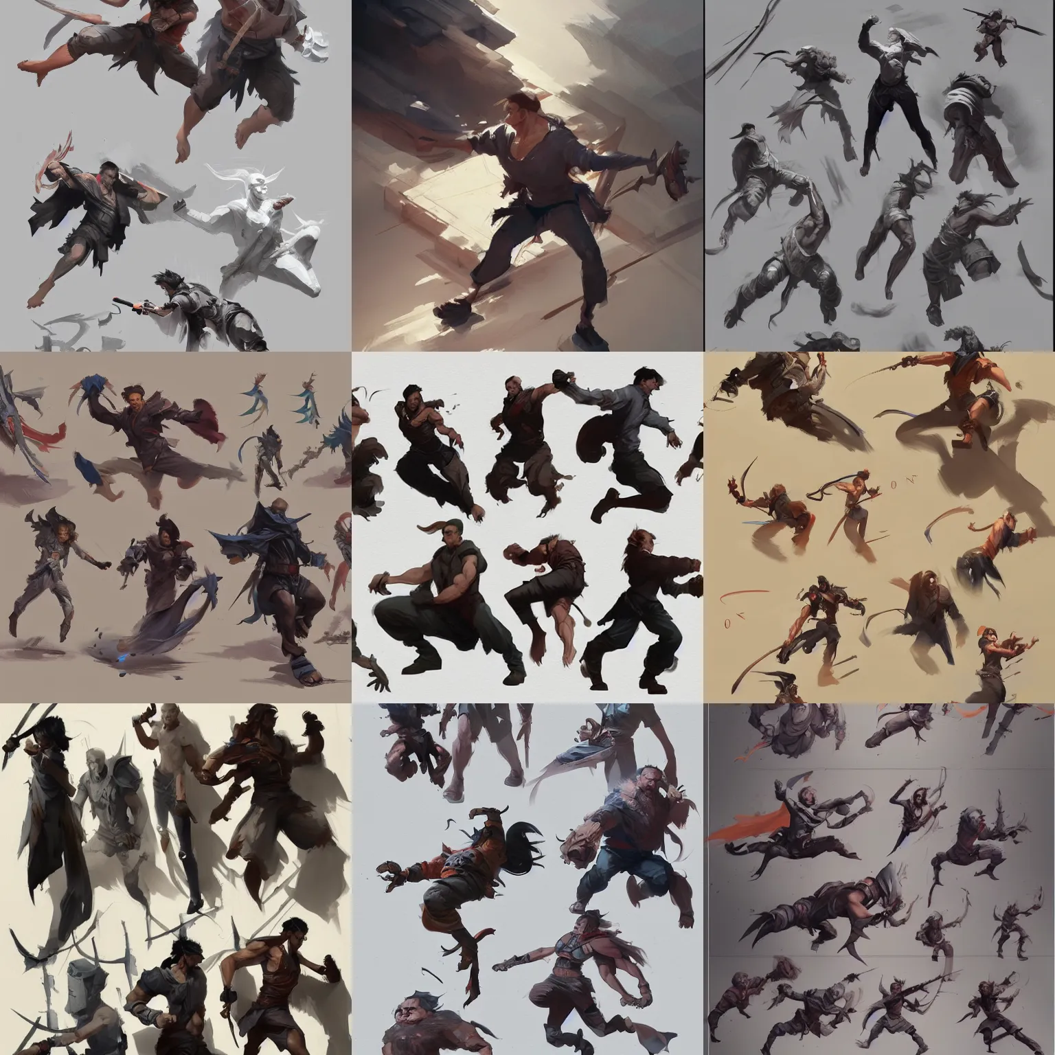 Prompt: foreshortening action motion poses taolu jianshu, nanquan, changquan, daoshu, gunshu, qiangshu, nandao and nangun sketch greg rutkowski foreshortening