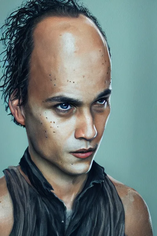 Image similar to Frank Dillane as Puck, full body, normal size forehead, oil on canvas, intricate, portrait, 8k highly professionally detailed, HDR, CGsociety