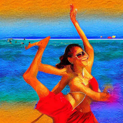 Image similar to salsa festival on cuba, beach, ocean, digital art,