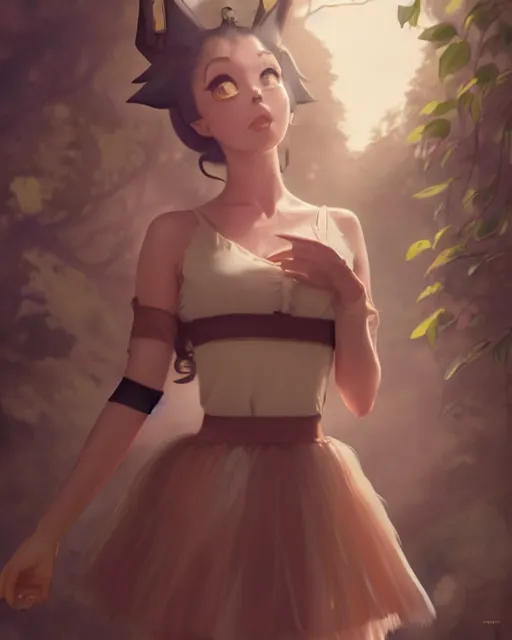 Image similar to photo of eevee pokemon humanisation, in lace brown dress, film still, dslr, by greg rutkowski, gil elvgren, enoch bolles, ross tran, artgerm, wlop, glossy skin, pearlescent, very coherent