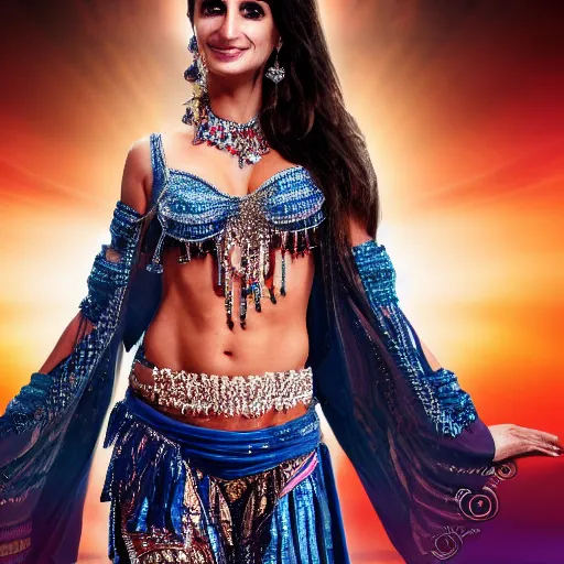 Image similar to a full body shot of penelope cruz as a belly dancer, arabian night, high quality, fully detailed, 4 k