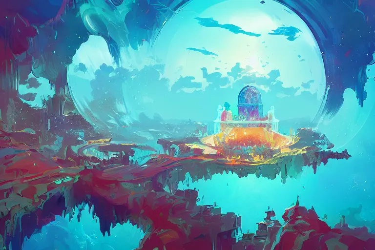 Prompt: thriving atlantis under a beautiful glass dome on the ocean floor, panoramic view, art by anton fadeev