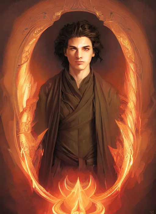 Image similar to character concept portrait of an attractive young focused Spanish wizard with pale orange skin enchanting a blazing spell, a floating iridescent spell book in the center, intricate, elegant, digital painting, concept art, smooth, sharp focus, illustration, from Metal Gear, by Ruan Jia and Mandy Jurgens and William-Adolphe Bouguereau, Artgerm