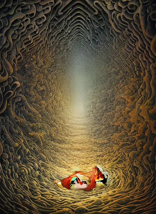 Prompt: hyper detailed 3d render like a Oil painting - inside the abyss by Jacek Yerka, Mariusz Lewandowski, Houdini algorithmic generative render, Abstract brush strokes, Masterpiece, Edward Hopper and James Gilleard, Zdzislaw Beksinski, Mark Ryden, Wolfgang Lettl, hints of Yayoi Kasuma, octane render, 8k