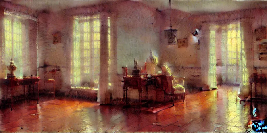 Prompt: an empty room with an uneasy feeling, by edvard guay kinkade