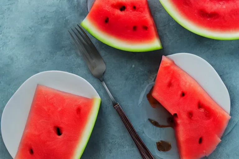 Prompt: watermelon and swiss cheese aspic, food photography, romance novel cover,