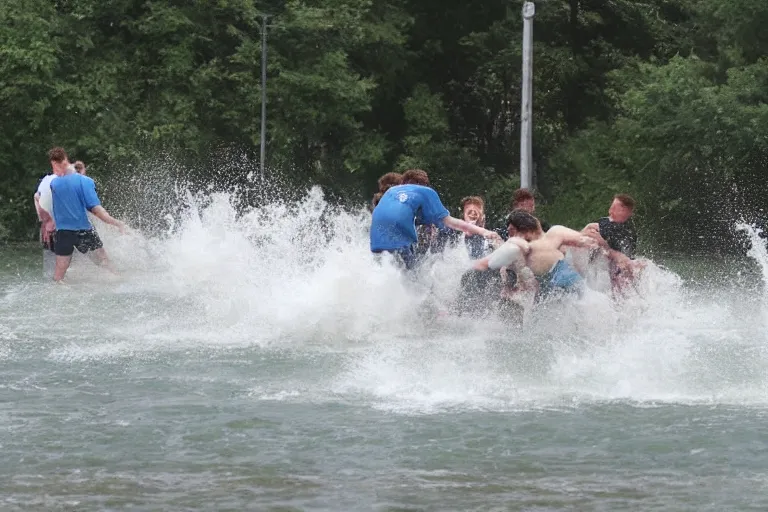 Image similar to Group of teenagers push rolls roys into lake