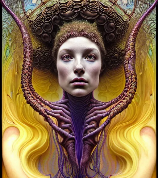 Image similar to detailed realistic beautiful young groovypunk queen of andromeda galaxy in full regal attire. face portrait. art nouveau, symbolist, visionary, baroque, giant fractal details. horizontal symmetry by zdzisław beksinski, iris van herpen, raymond swanland and alphonse mucha. highly detailed, hyper - real, beautiful