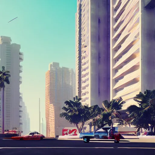 Prompt: gta vice city, intricate artwork by tooth wu and wlop and beeple. octane render, trending on artstation, greg rutkowski very coherent symmetrical artwork. cinematic, hyper realism, high detail, octane render