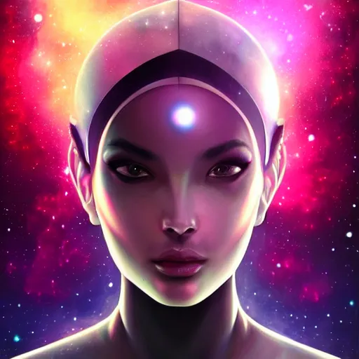 Image similar to geometric with galaxy eyes in space, nebula in the background, intricate, elegant, highly detailed, digital painting, artstation, concept art, smooth, sharp focus, illustration, art by artgerm