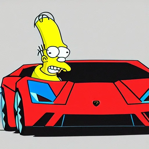 Prompt: Homer Simpson driving a Lamborghini, digital art.