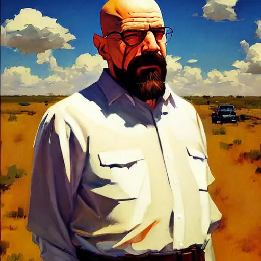 Prompt: Greg Manchess portrait painting of Walther White from breaking bad as Overwatch character, medium shot, asymmetrical, profile picture, Organic Painting, sunny day, Matte Painting, bold shapes, hard edges, street art, trending on artstation, by Huang Guangjian and Gil Elvgren and Sachin Teng