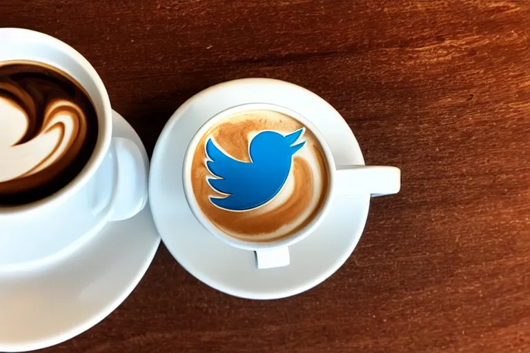 Image similar to twitter logo in my morning coffee, Latte Art, close-up photograph, award winning