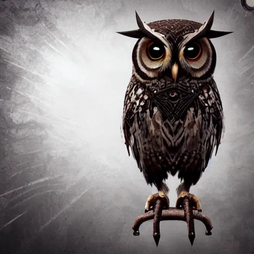 Image similar to Warrior owl art nuveau, steampunk, symmetry, unreal engine,