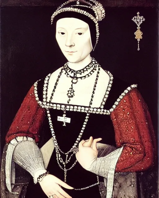 Image similar to “Anne Boleyn in modern times, painting by Hans Holbein”