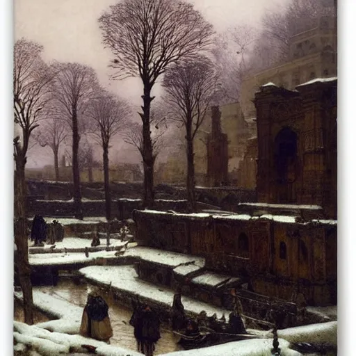 Image similar to mystic winter landscape, cyberpunk by lawrence alma - tadema